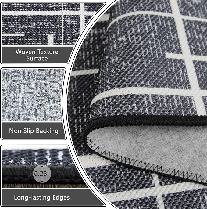 Non Slip Hallway Runner Rug 2x8, Modern Distressed Stripe, Washable Long Rug - Image 3