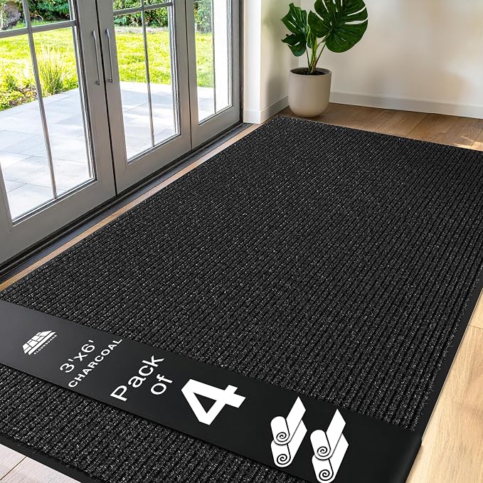 4 Pack Charcoal Commercial Door Mat 3'x6' Heavy Duty Industrial Floor Mat by Unknown