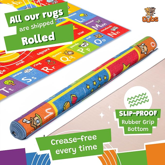 KC Cubs 5x7 ABC Alphabet, Numbers & Shapes Rug – Educational Non-Slip Play Mat - Image 3