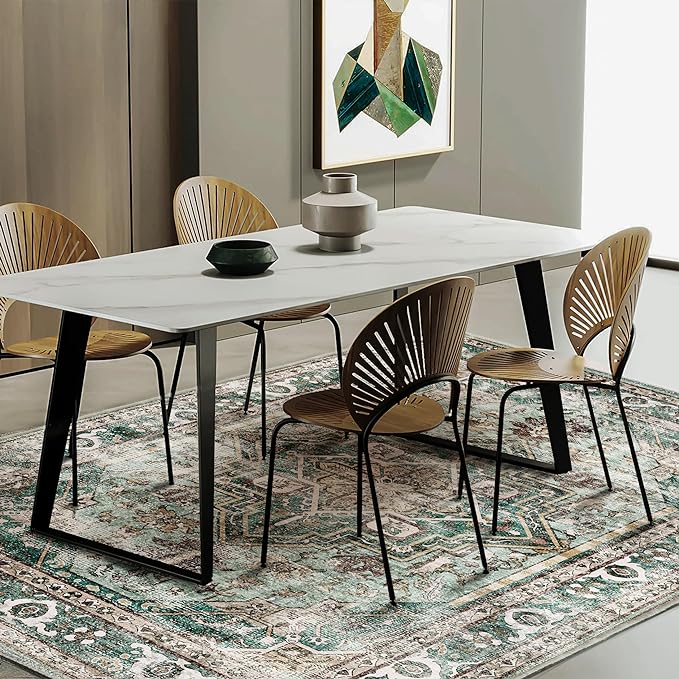 CHAMPLANT Area Rug 8'x10' Green Washable Vintage Traditional Mat Distressed - Image 2
