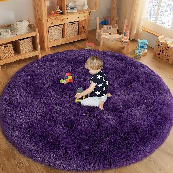 Round Purple Rug for Bedroom, 5 ft Circle Area Rugs for Living Room, Soft - Image 4