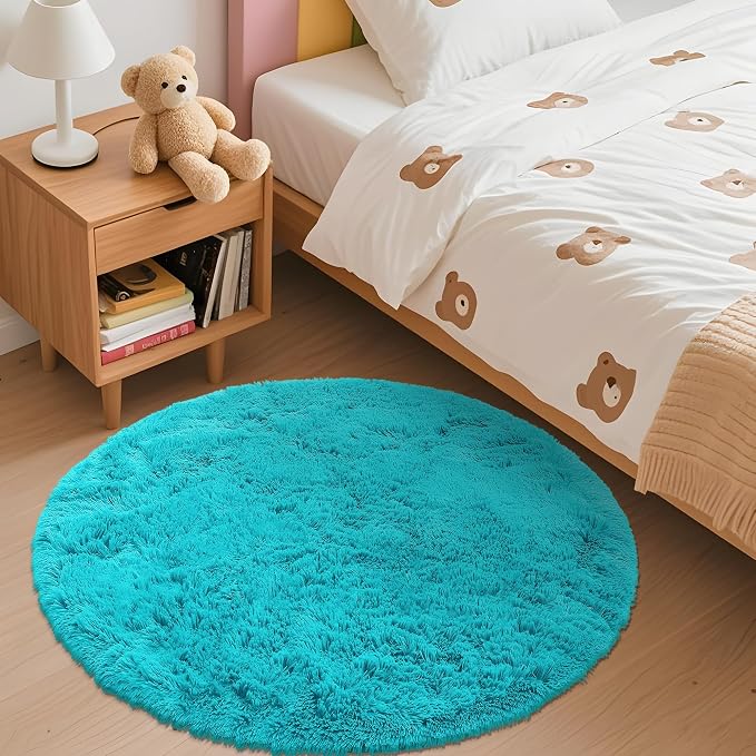 OLANLY Teal Blue Round Rugs for Bedroom - Image 3