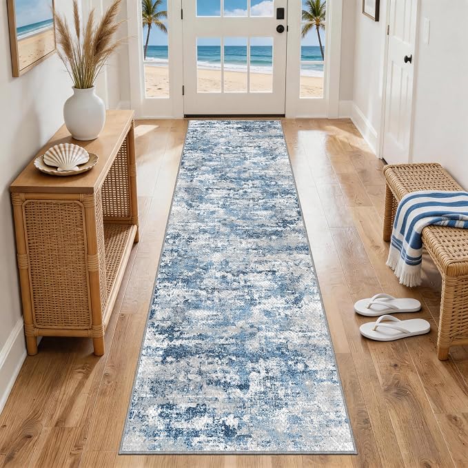 Abstract Washable Runner Rug 2x6, Hallway Rug Non-Slip, Woven Non-Shedding Thin by TTelephant