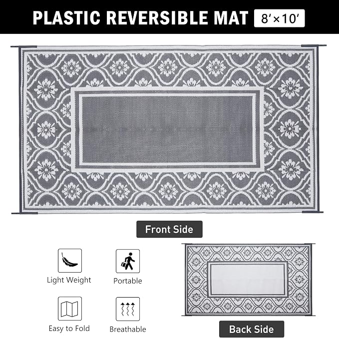 HUGEAR Outdoor Rug 8x10 Patio Waterproof Mat Camping Carpet Outside Area Rug - Image 2