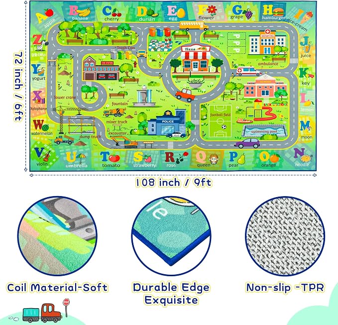 Chicrug 6x9 Car Road Area Rug for Kids Playroom Bedroom, Non Slip Low Pile - Image 2