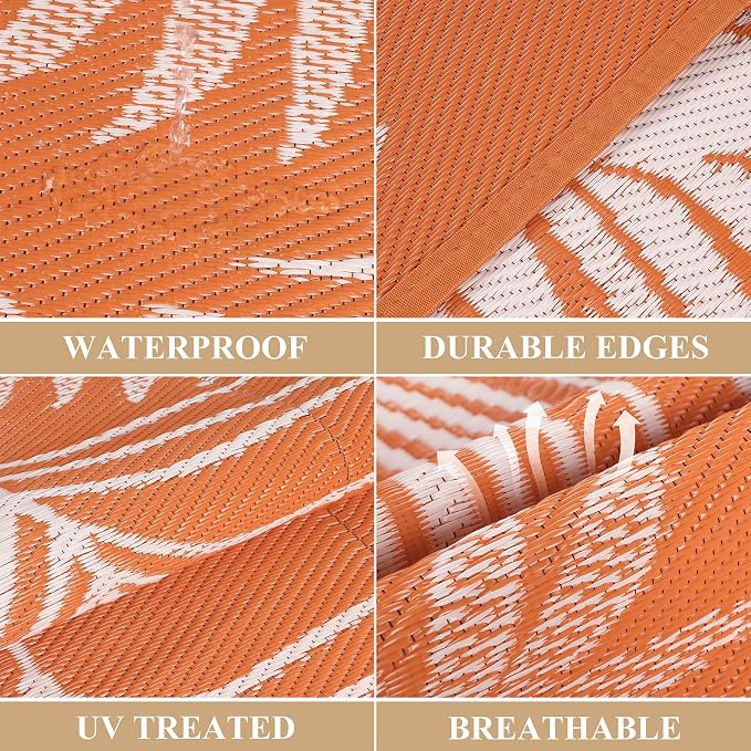 Pauwer Waterproof Outdoor Rug 6x9, Reversible Plastic Straw Patio Camping Rug - Image 2