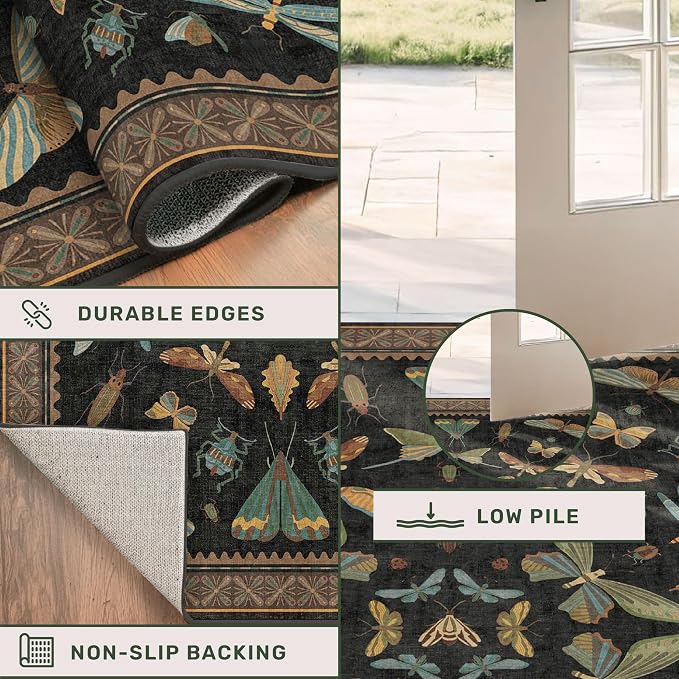 3x8 Green and Black Wide Hallway Runner Rugs - 8ft Washable Kitchen Floor Mats - Image 5