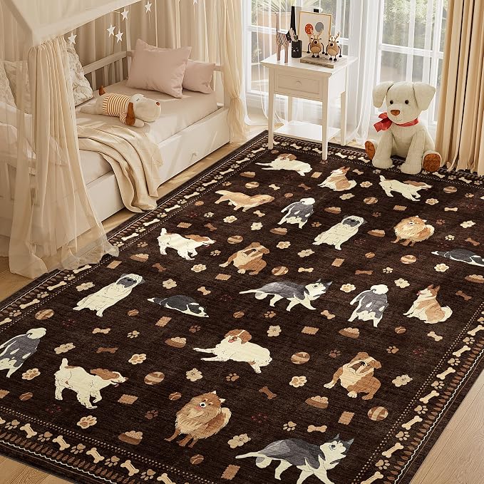 DUKINO 8x10 Area Rug, Non Slip Washable Animal Dog Rug - Image 2