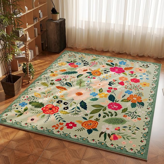 Rugcomf Bedroom Rug 3x5 Rug Washable Area Rug Non Slip Low Pile Boho Floral - Image 6