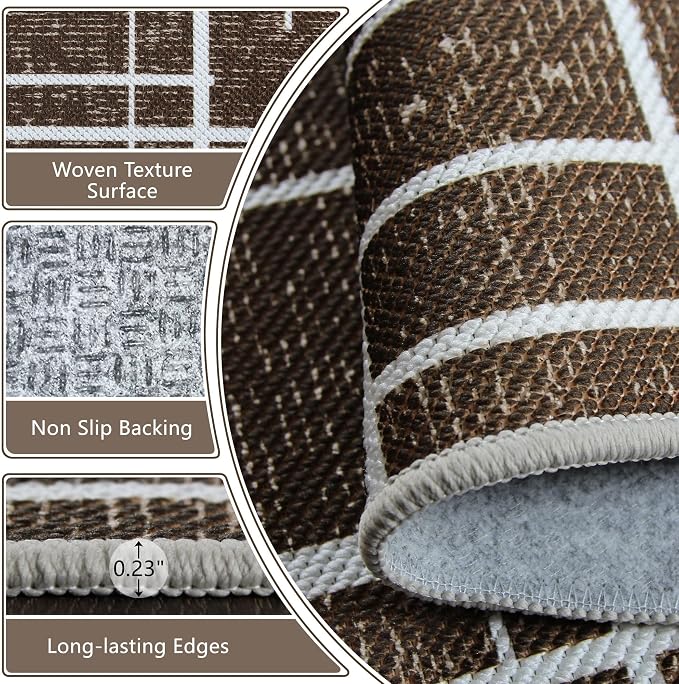 Non Slip Hallway Runner Rug 2.6x12, Modern Distressed Stripe, Washable Extra - Image 4