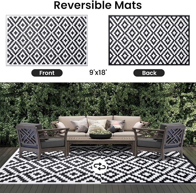 Smiry Waterproof Outdoor Rug 9X18 ft, Reversible Plastic Straw Patio Camping - Image 3
