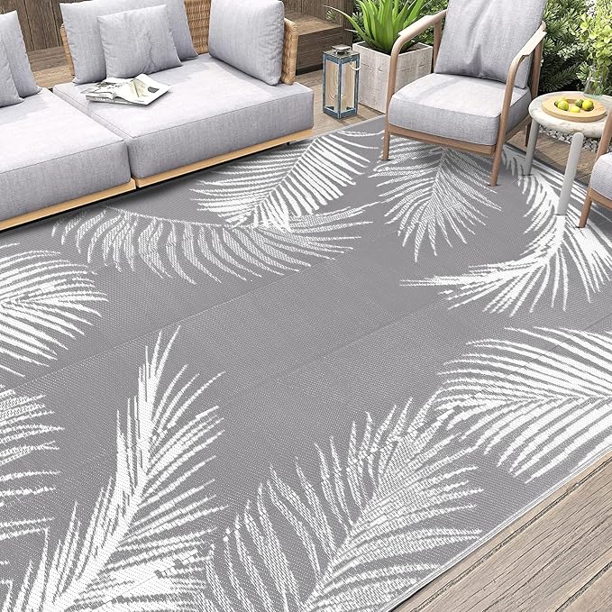 Pauwer Waterproof Outdoor Rug 9x12, Reversible Plastic Straw Patio Camping Rug - Image 5