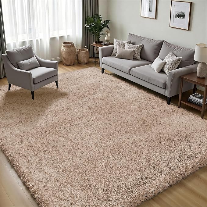 Area Rug for Living Room Bedroom: 6x9 Camel Soft Fluffy Shag Upgrade Non-Slip - Image 3