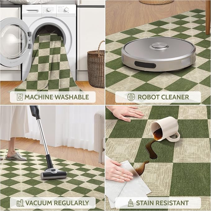 5x8 Checkered Washable Area Rug, Non-Slip Farmhouse Checkerboard Carpet - Image 5