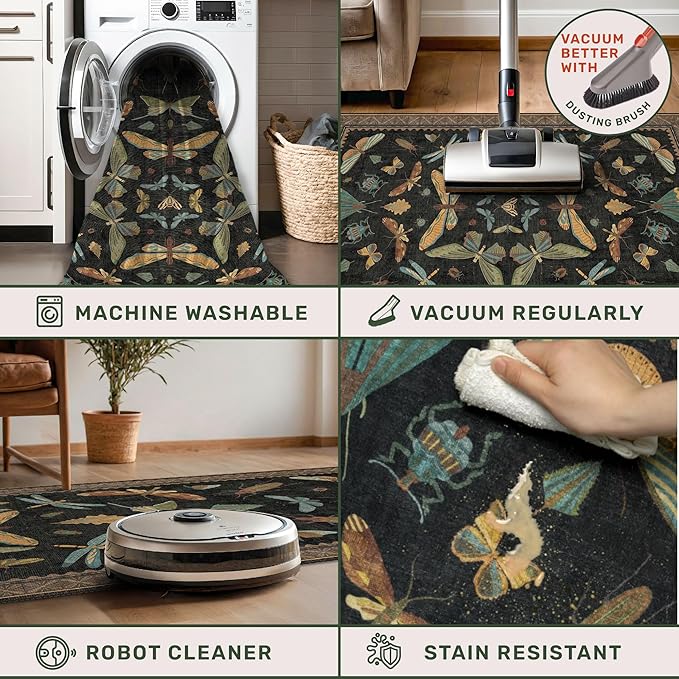 3x8 Green and Black Wide Hallway Runner Rugs - 8ft Washable Kitchen Floor Mats - Image 4