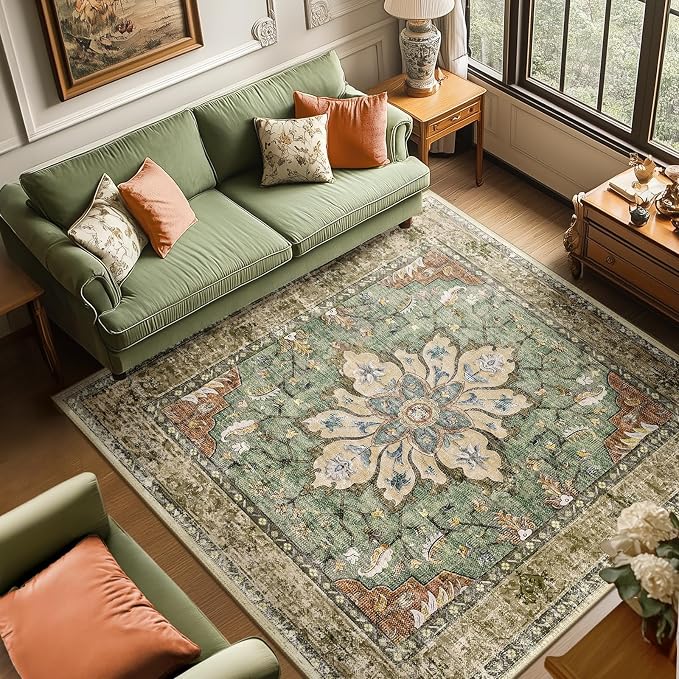 RELEANY Area Rugs Square 6ft Washable Non-Slip, Floral Vintage Distress by RELEANY
