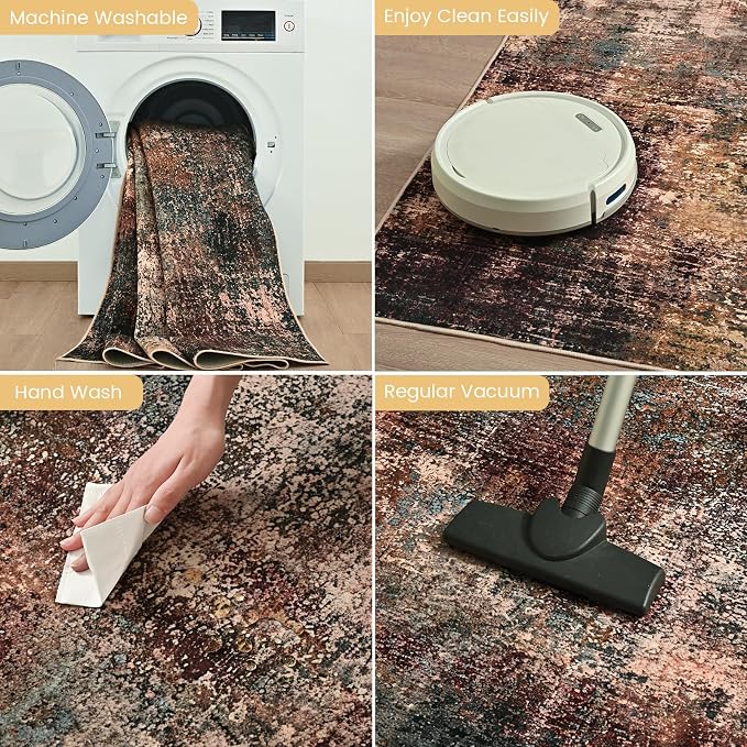 Toneed Abstract Area Rug Modern Washable Rug Soft Non Slip Rug Low Pile - Image 6