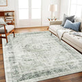 CHAMPLANT Area Rug 6'x9' Washable Floral Green Vintage Traditional Floor Cover by CHAMPLANT