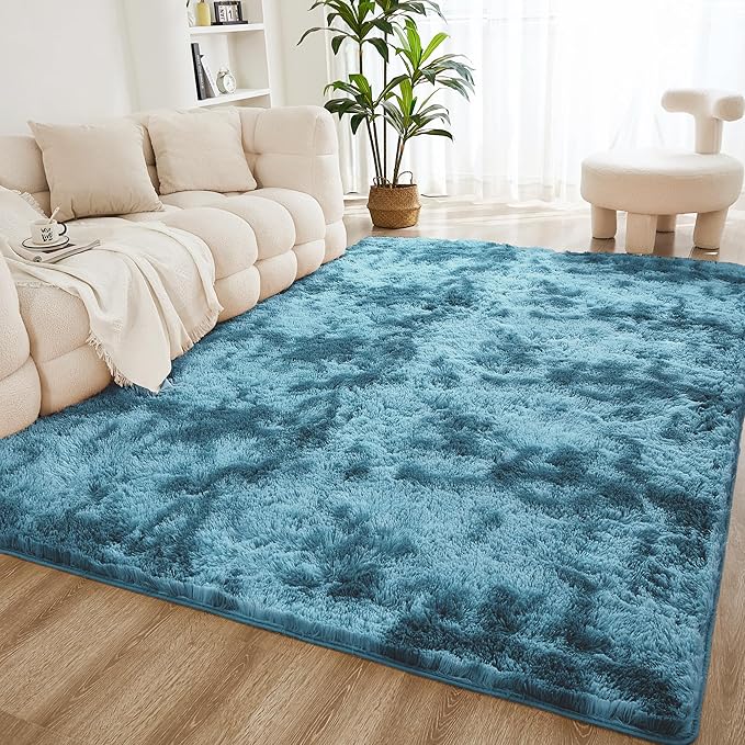 Litanika 3x5 Shag Area Rug for Living Room Bedroom, Tie-Dyed Blue High Pile by Litanika