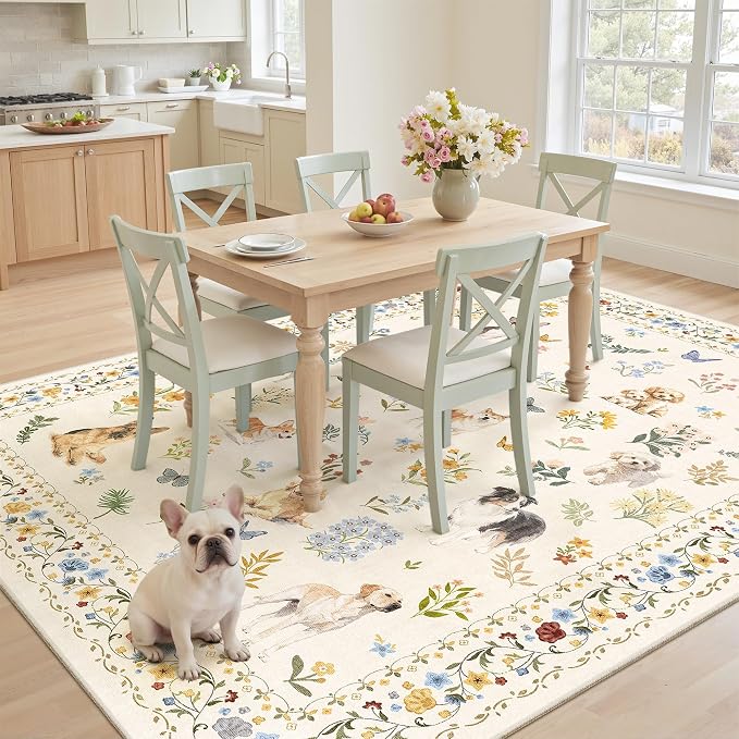 Soalmost Dog 5x7 Area Rugs for Living Room, Machine Washable Animal Floral - Image 4