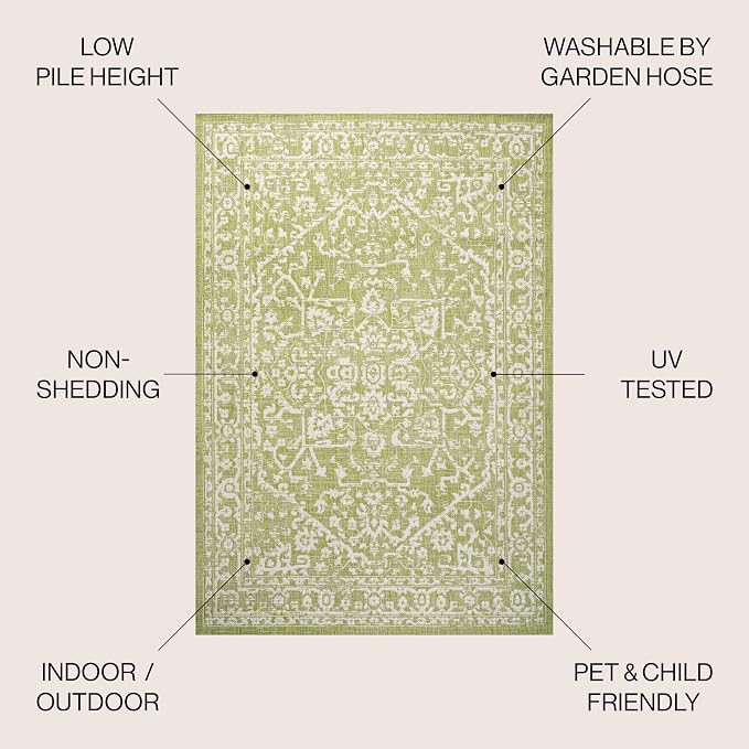 JONATHAN Y Boho Medallion Indoor Outdoor Round Area Rug 5 Ft Green/Cream - Image 2