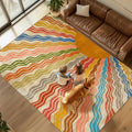 Washable 8x10 Sun Area Rug for Living Room, Rainbow Sun Modern Retro Large Area by GOGINNY