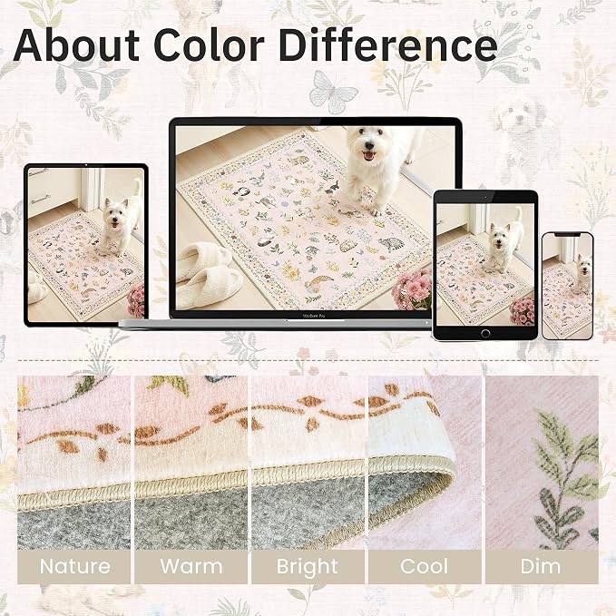 Soalmost Dog 5x7 Area Rugs for Living Room, Machine Washable Animal Floral - Image 8