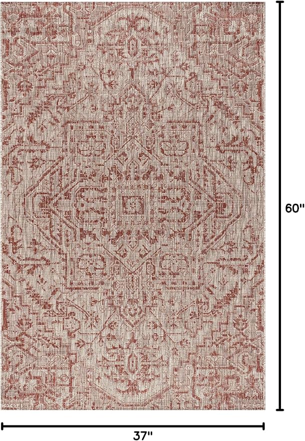 JONATHAN Y Boho Medallion Indoor Outdoor Area Rug 3X5 Red/Taupe, Estrella - Image 2