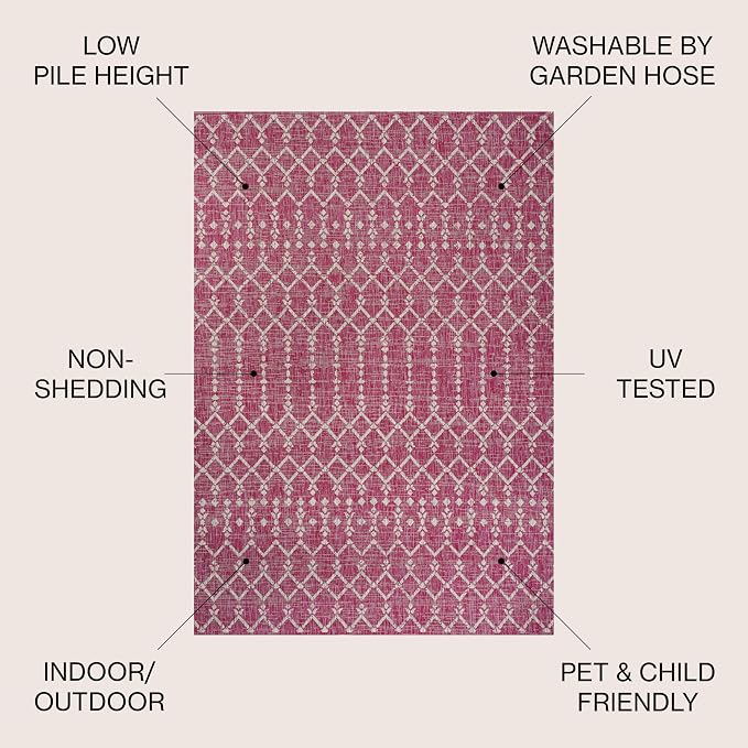 JONATHAN Y Moroccan Geometric Indoor Outdoor Square Area Rug 5X5 Fuchsia/Light - Image 2