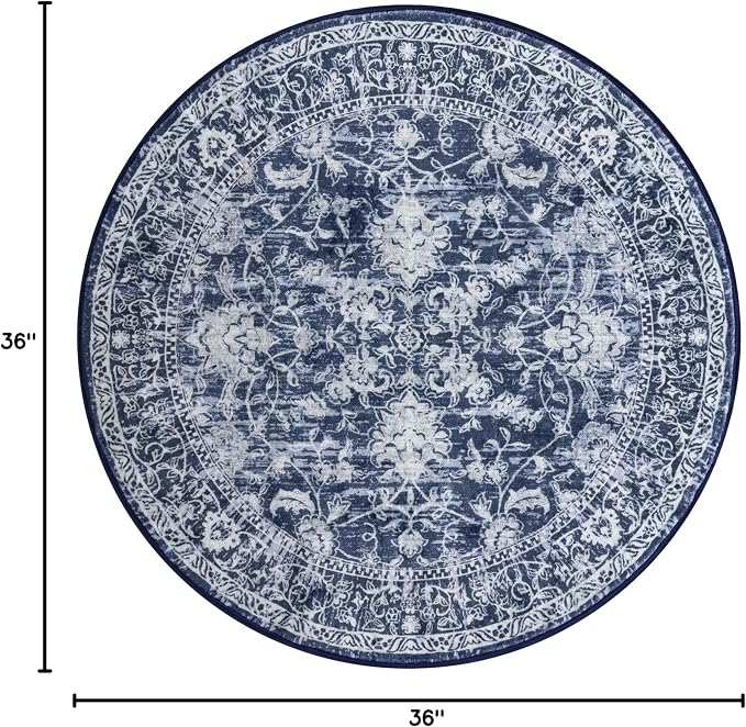 KILOCOCO Round Rug 3ft Vintage Floral Small Circle Rug Machine Washable - Image 2