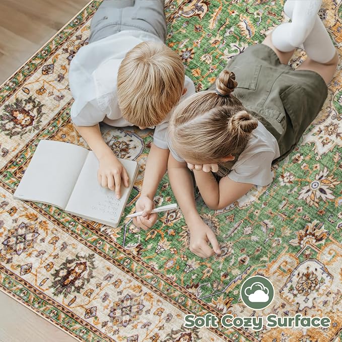 Area Rug 8x10 Washable Rug, Vintage Boho Medallion Rugs Non-Slip Soft Low Pile - Image 4