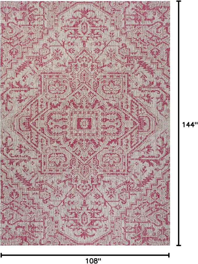 JONATHAN Y Boho Medallion Indoor Outdoor Area Rug 9X12 Light Gray/Fuchsia - Image 2