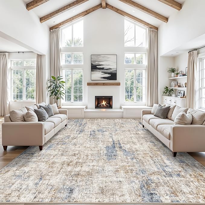 12x15 Area Rug for Living Room – Large Modern Neutral Abstract Thin Washable by ZHXXUJ
