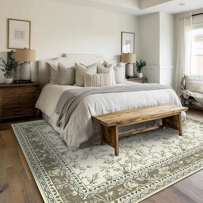 Neutral Beige Floral Area Rugs 6x9 Living Room, Taupe - Image 3
