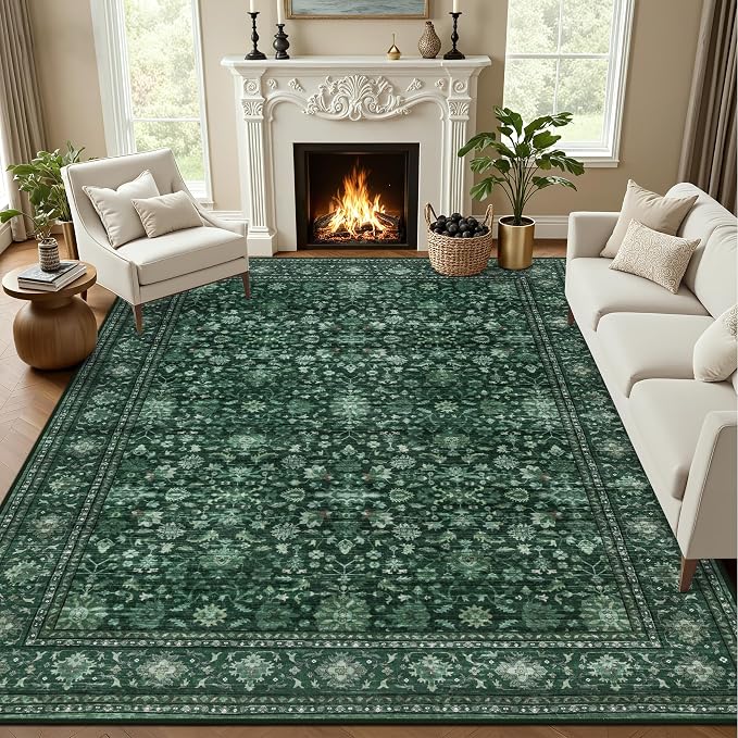 Area Rugs 10x14 Living Room Rug: Washable Rug Soft Vintage Distressed Floral by EXPEDIX