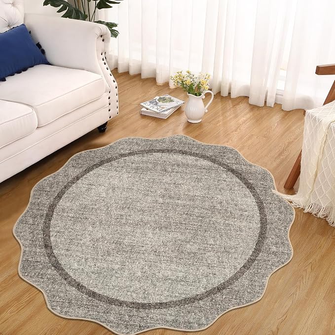 GarveeHome Scalloped Round Area Rugs, Washable Small Round Rug 3 ft Non-Slip - Image 2