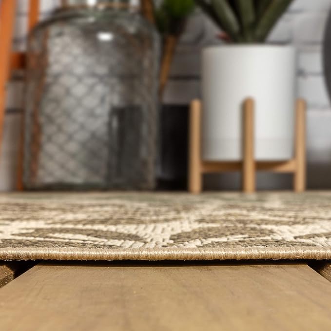 JONATHAN Y Floral Textured Weave Indoor Outdoor Round Area Rug 6 Ft Sage/Brown - Image 8