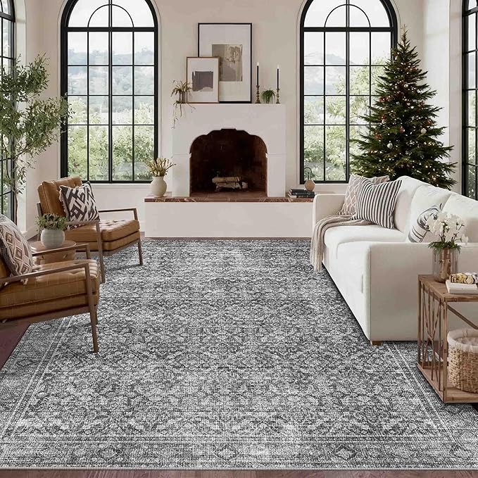 Latte&Fog 8x10 Area Rugs for Living Room, Large Vintage Grey Washable Rug - Image 3