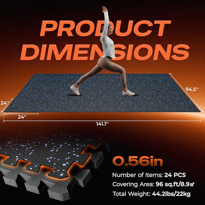 SUPERJARE 0.56'' Thick 24 Pcs 96 Sq Ft Rubber Top Exercise Equipment Mats - Image 7
