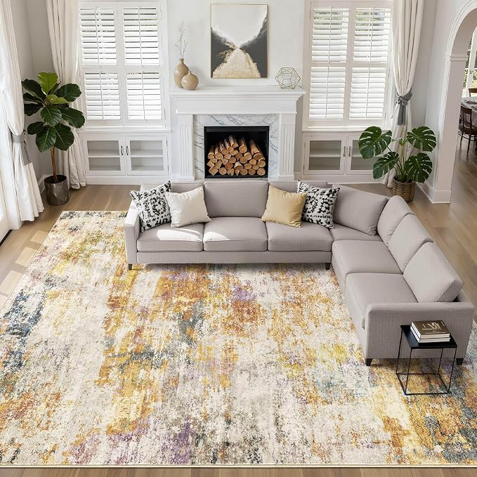 10x14 Area Rugs Living Room: Washable Large Abstract Modern Soft Stain by LOONGRUG