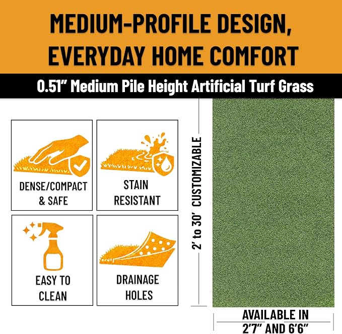 Ottomanson Artificial Grass Runner Rug Pro 31" x 10', Indoor Outdoor Fake Grass - Image 6