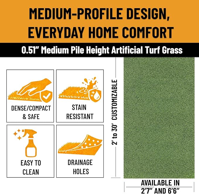 Ottomanson Artificial Grass Turf Runner Pro 31" x 26', Fake Grass Rug - Image 6