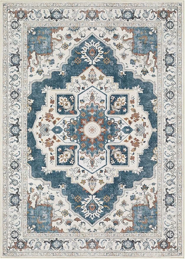 10x12 Washable Area Rug: Vintage Neutral Soft Non Slip Thin Large Floor Carpet - Image 8