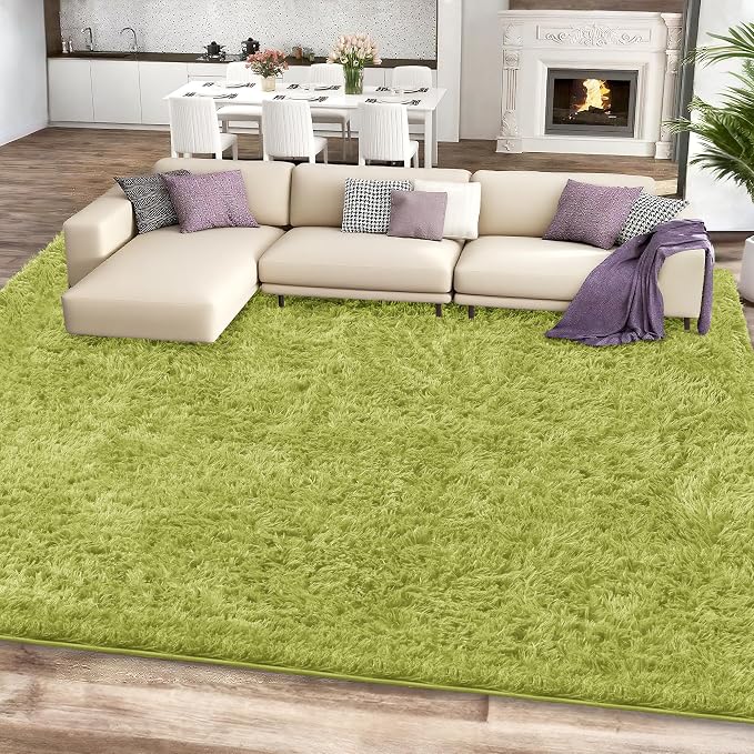 9x12 Green Grass Area Rugs for Living Room, Large Fluffy Shag Rug for Bedroom - Image 2