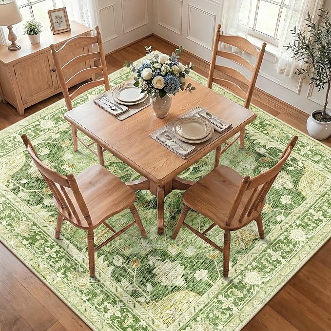 RELEANY Area Rugs Square 8ft Washable Non-Slip, Floral Vintage Distress - Image 2