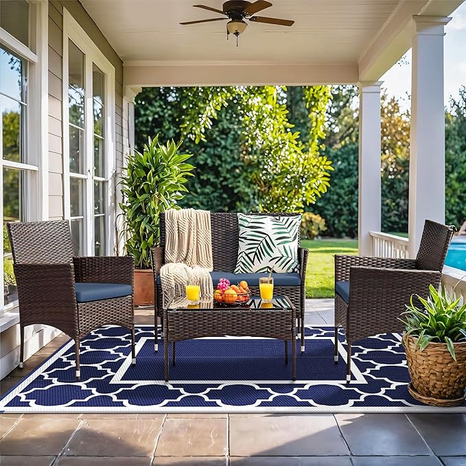 GENIMO Outdoor Rug 8' x 10' Patio Waterproof, Foldable Reversible Plastic Straw - Image 2