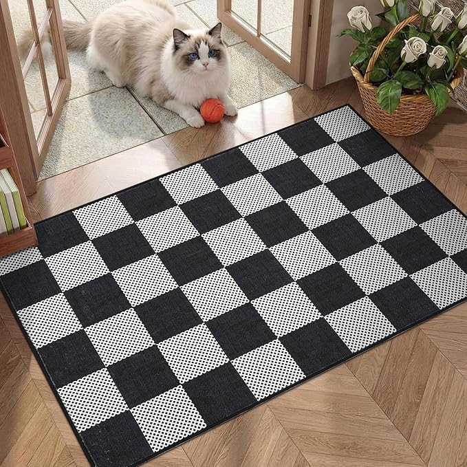 GarveeHome Checkered Dark 2x3 Washbale Rug Door Mat Geometric Diamond Dot by GarveeHome