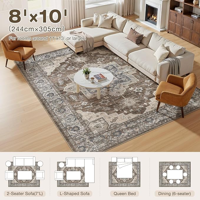 8x10 Area Rugs Living Room: Washable Vintage Rug Large Non-Slip Stain Resistant - Image 7