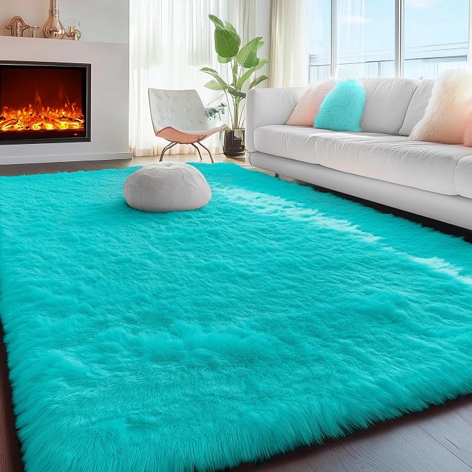 PAGISOFE Teal Rug Fluffy Shag Area Rugs - Image 3