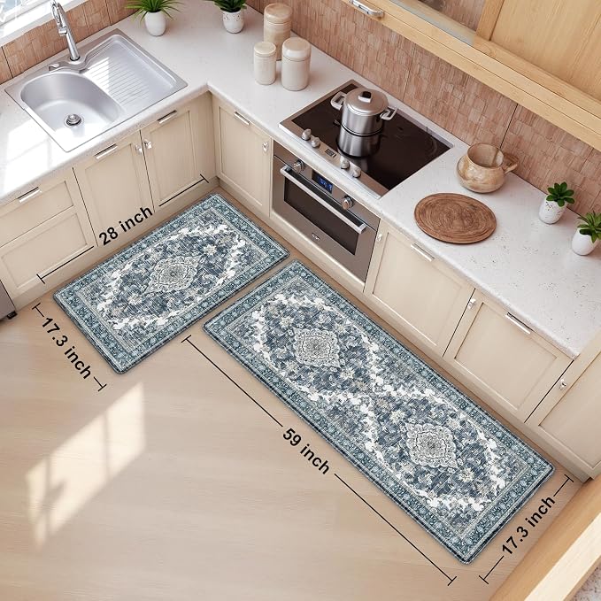 Boho Kitchen Mats for Floor 2 Piece Set Anti Fatigue Cushioned PVC Kitchen Rugs - Image 2